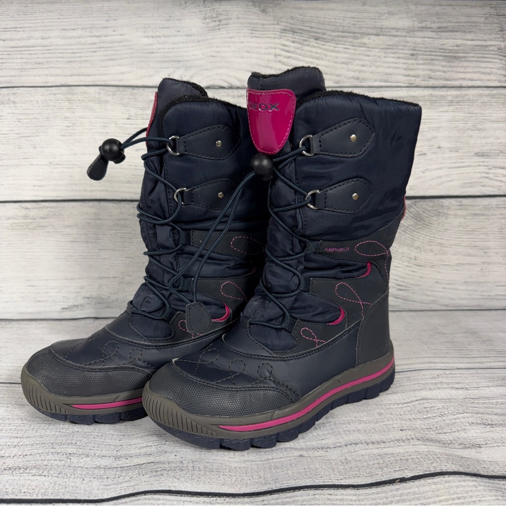 Geox Girls' Overland Navy and Pink Tall Waterproof Winter Snow Boots Sz 1